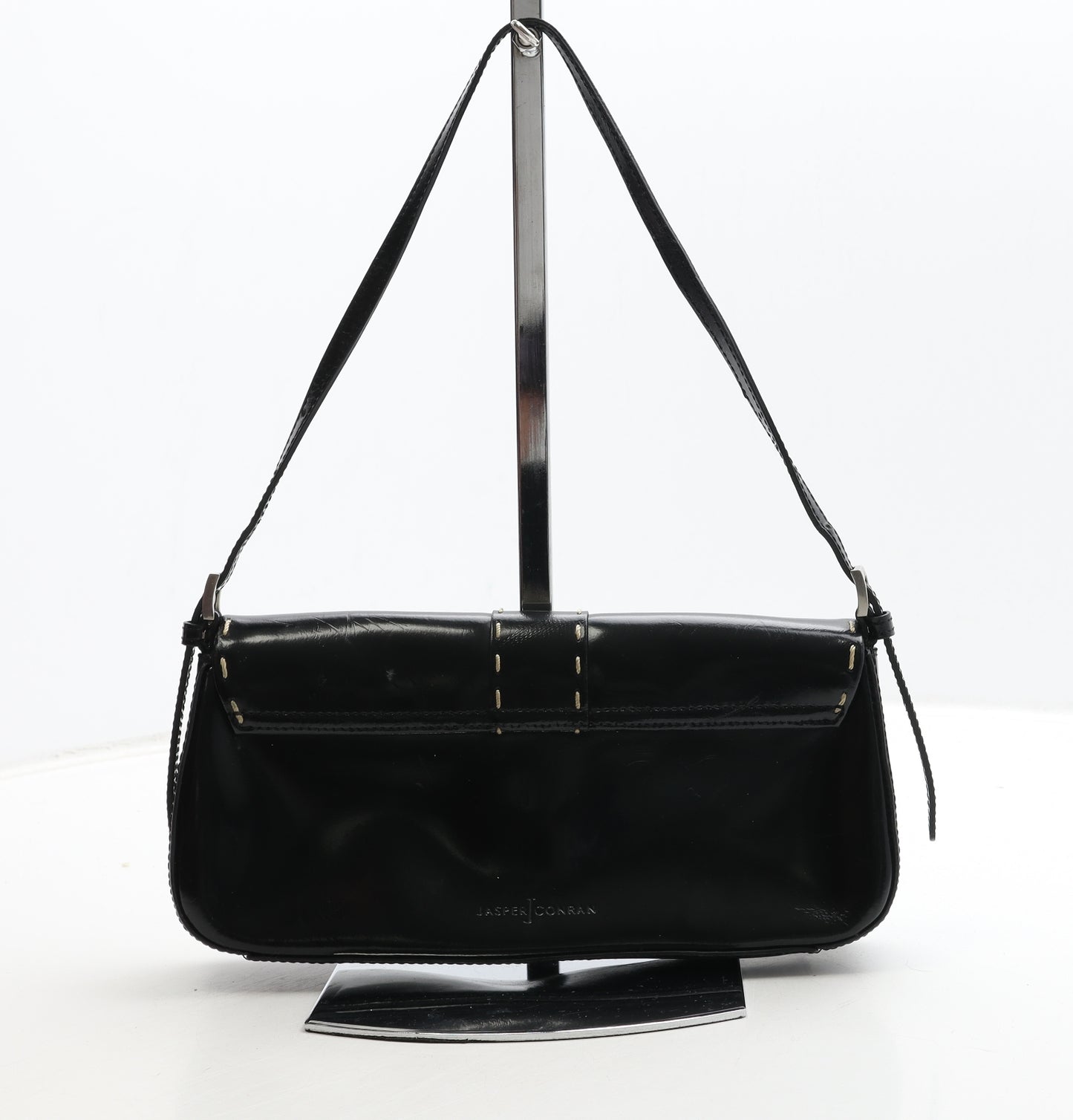 Jasper Conran Womens Black Leather Shoulder Bag Size Small - Stitching Detail