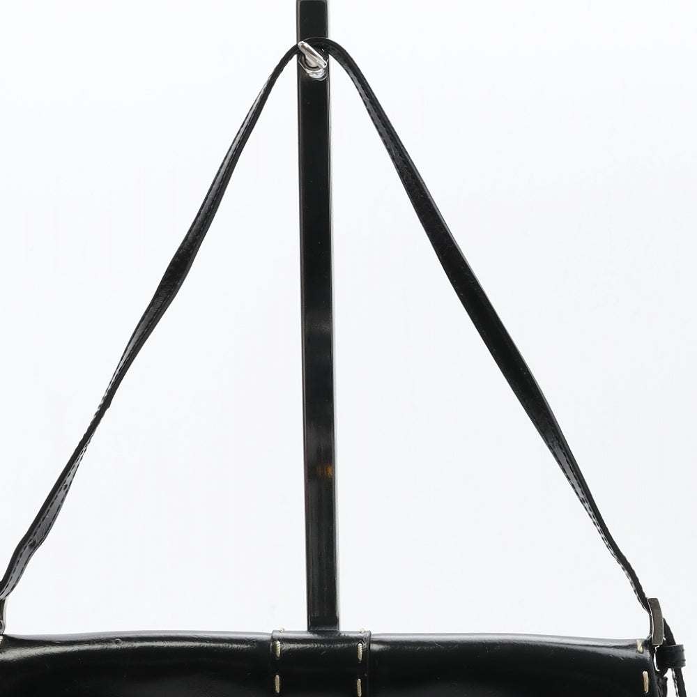 Jasper Conran Womens Black Leather Shoulder Bag Size Small - Stitching Detail
