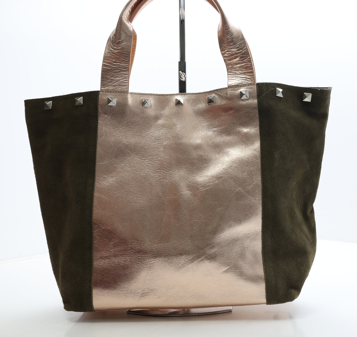 Rox & Ann Womens Gold Colorblock Leather Top Handle Bag Size Large