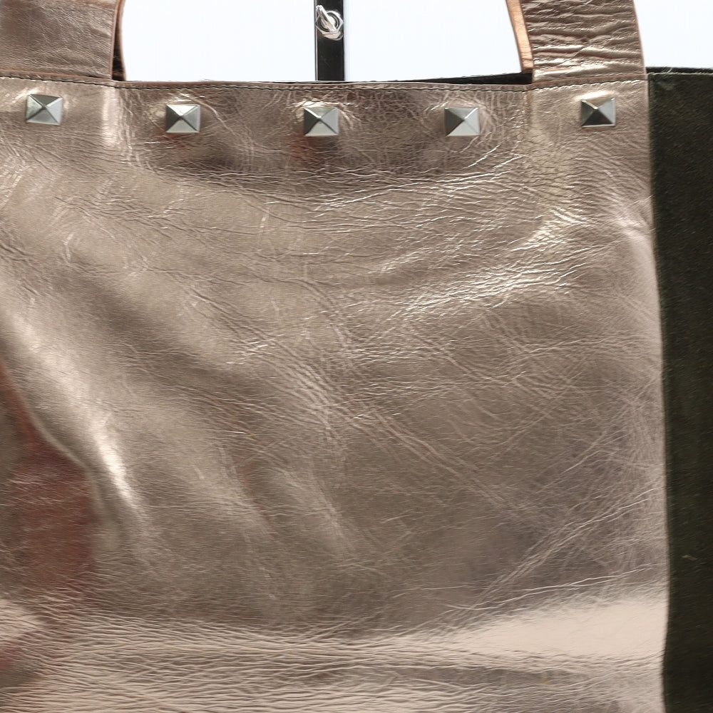 Rox & Ann Womens Gold Colorblock Leather Top Handle Bag Size Large