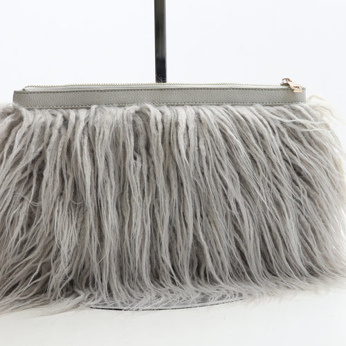 New Look Womens Grey Polyester Clutch Size Medium - Fluffy Detail