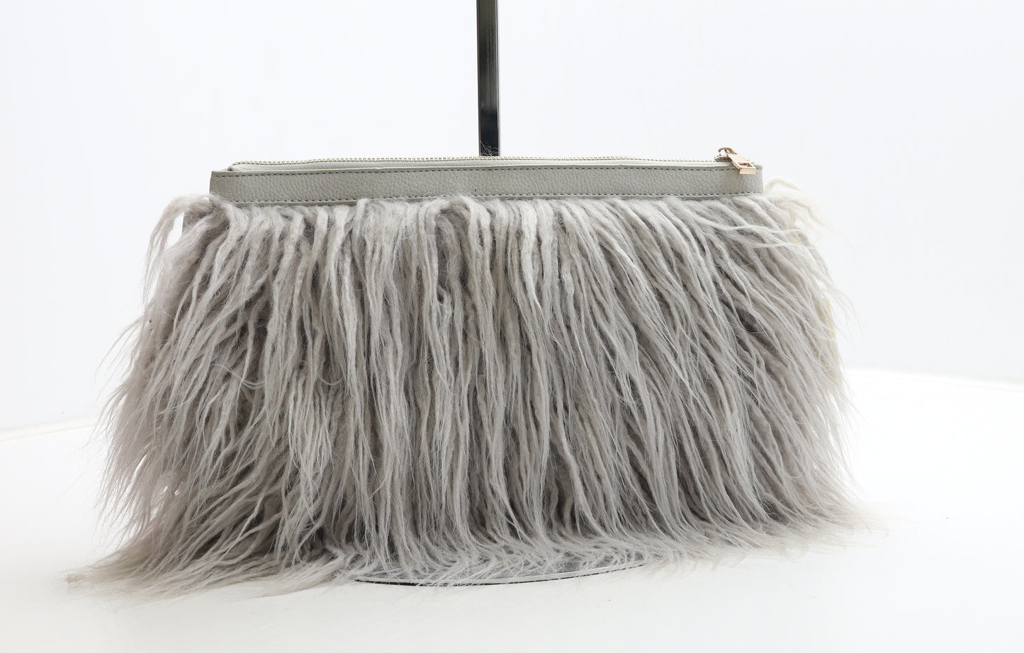 New Look Womens Grey Polyester Clutch Size Medium - Fluffy Detail
