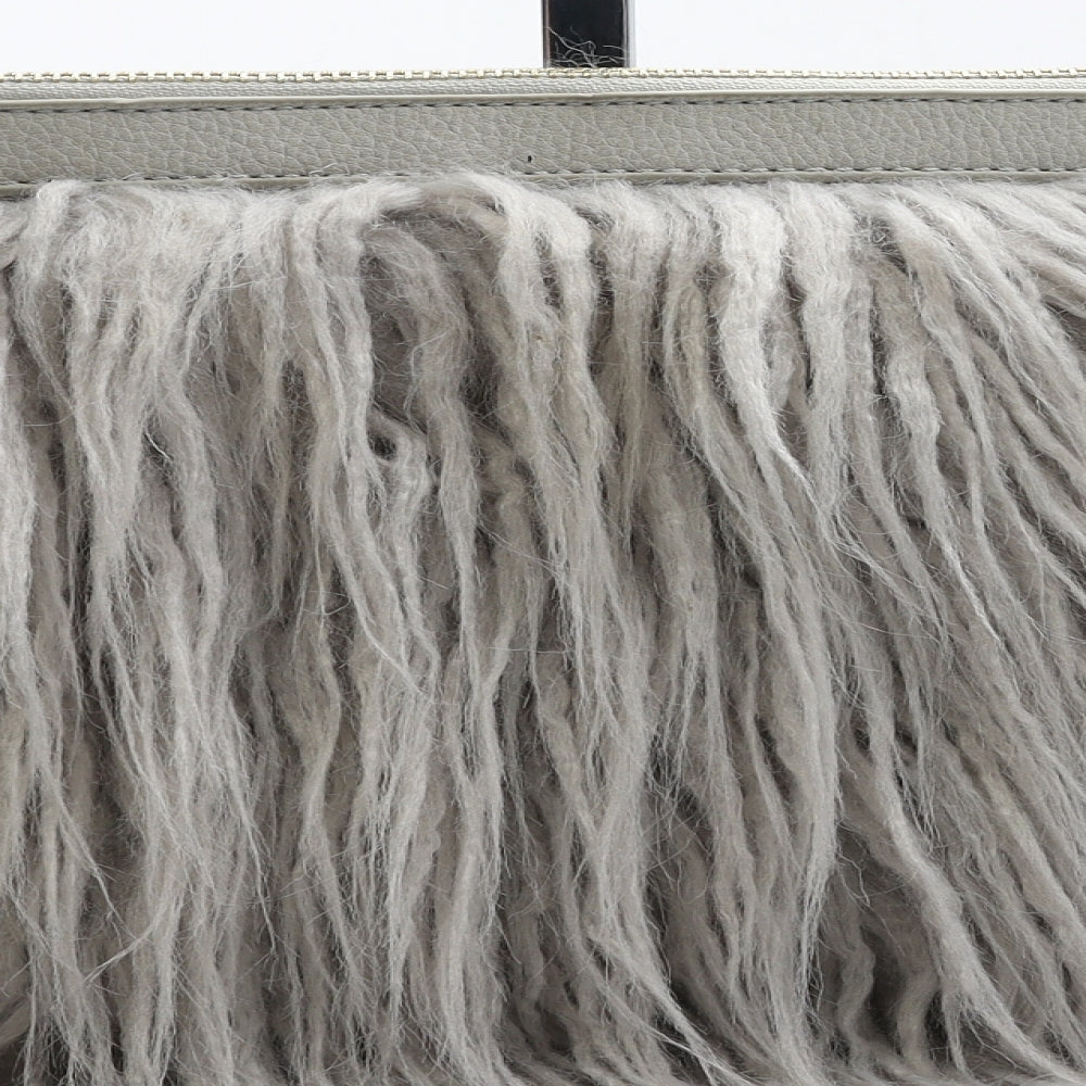 New Look Womens Grey Polyester Clutch Size Medium - Fluffy Detail