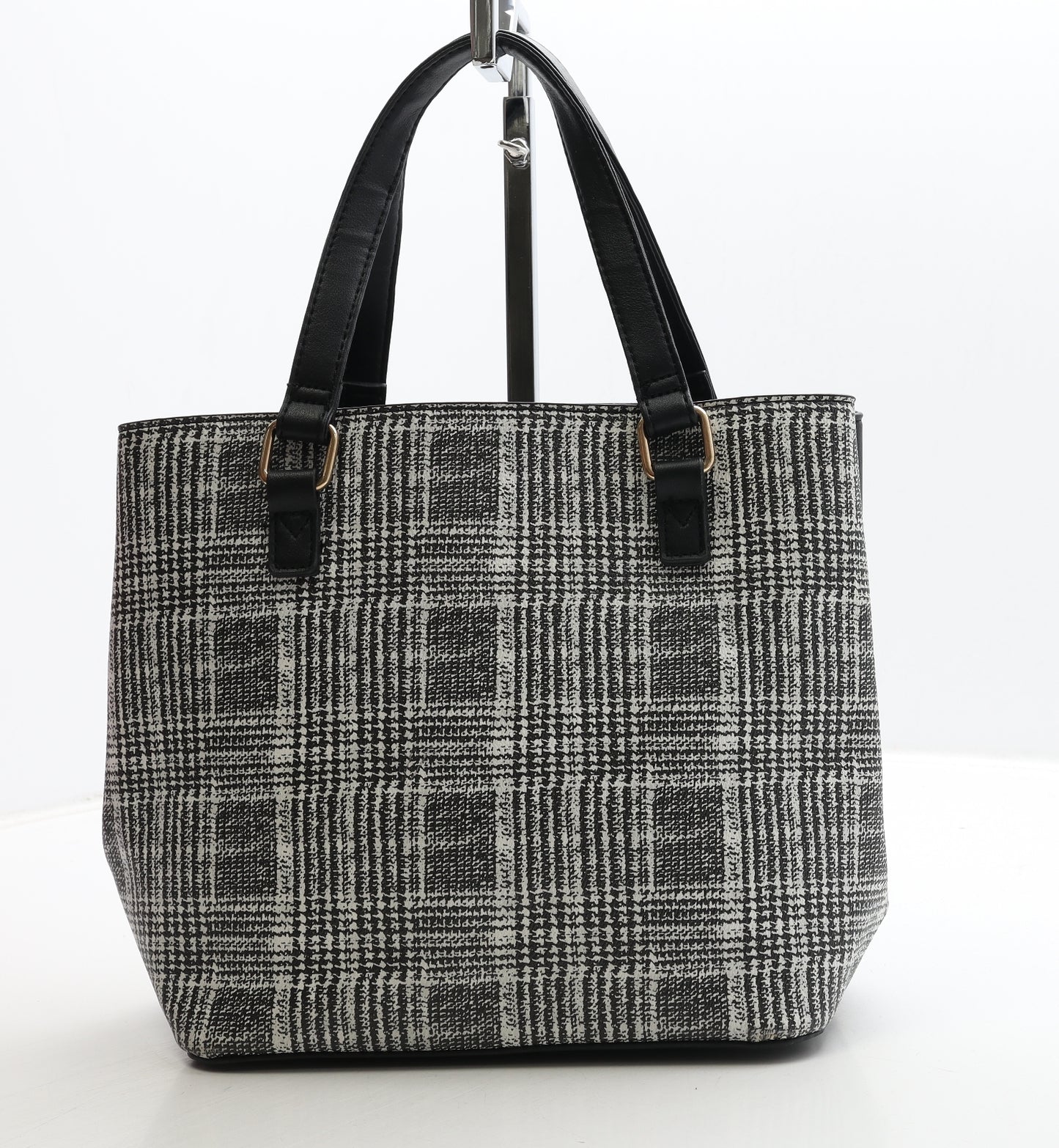 Matalan Womens Black Geometric Polyurethane Top Handle Bag Size Medium