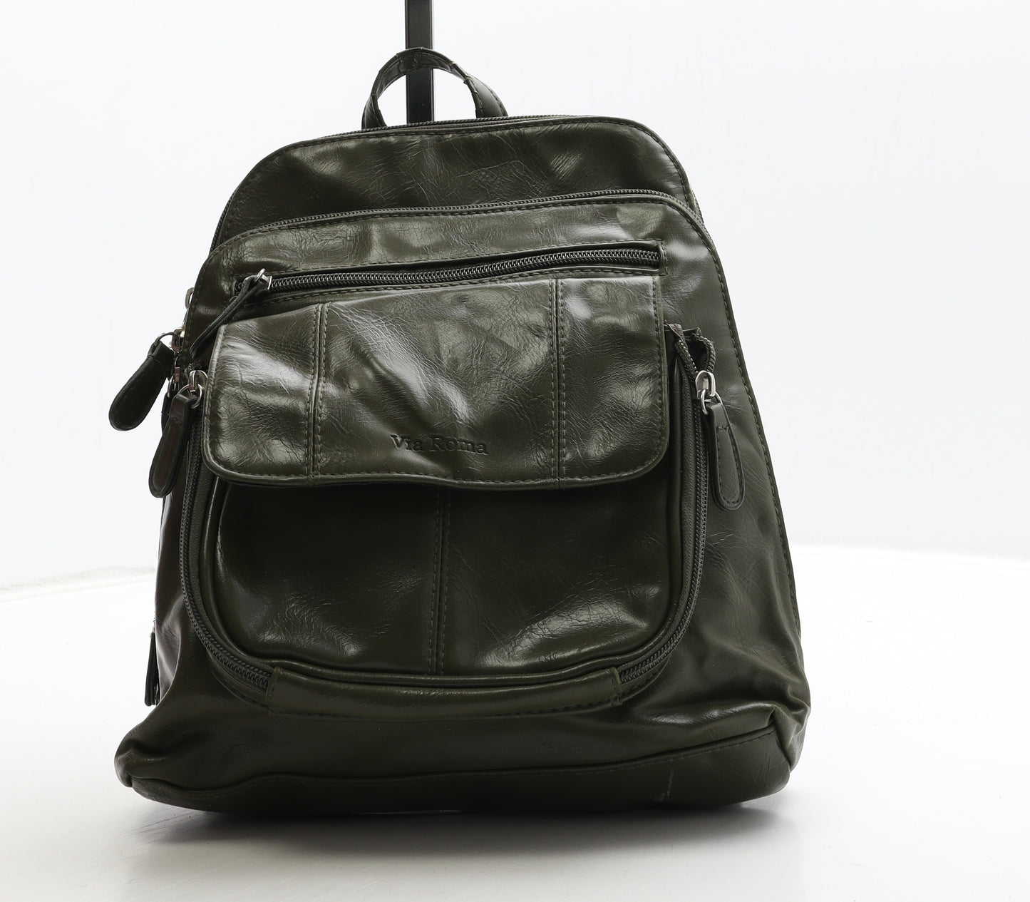 Via Roma Womens Khaki PVC Backpack Size Medium