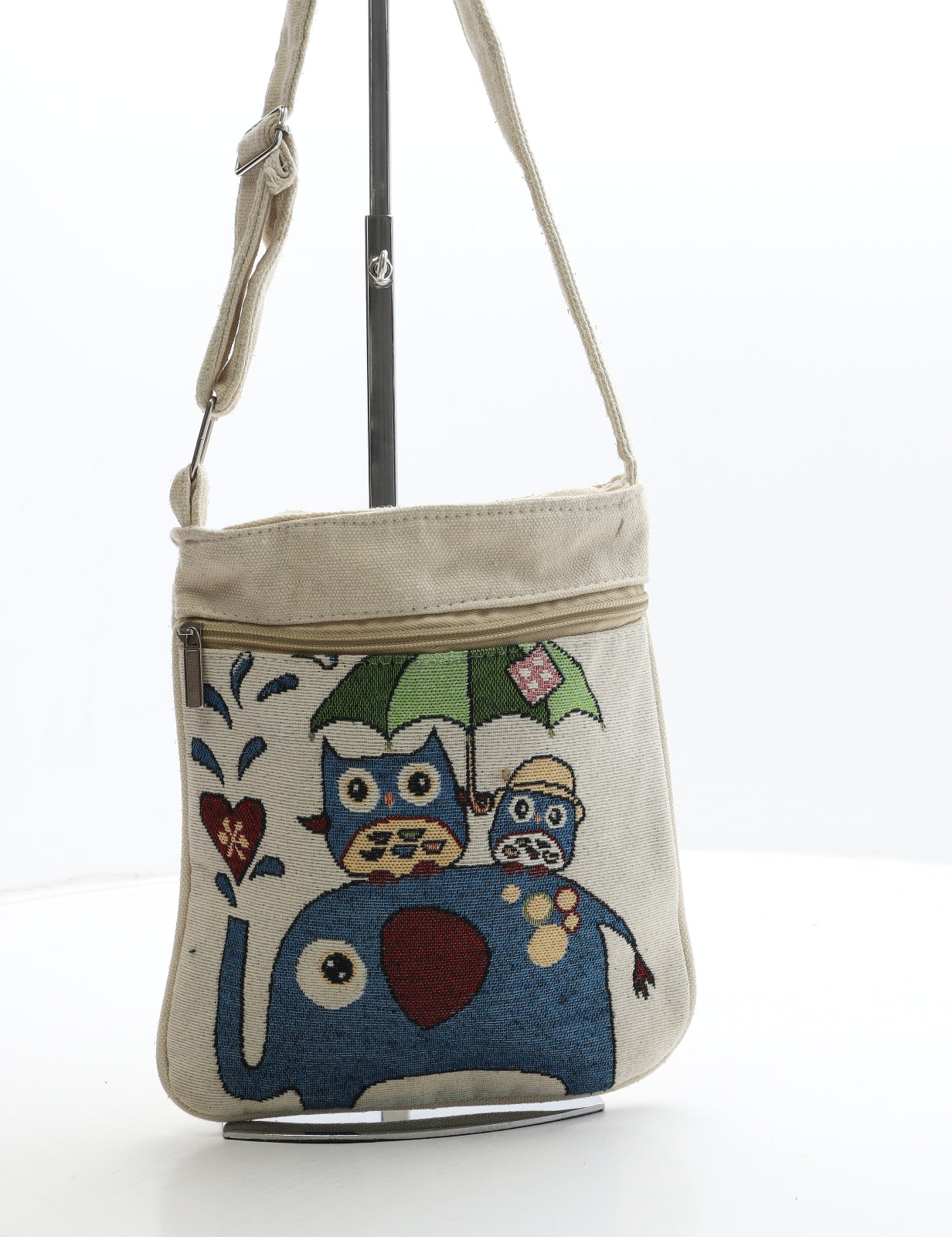 Samos Womens Beige Polyester Crossbody Size Small - Owl & Elephant Detail