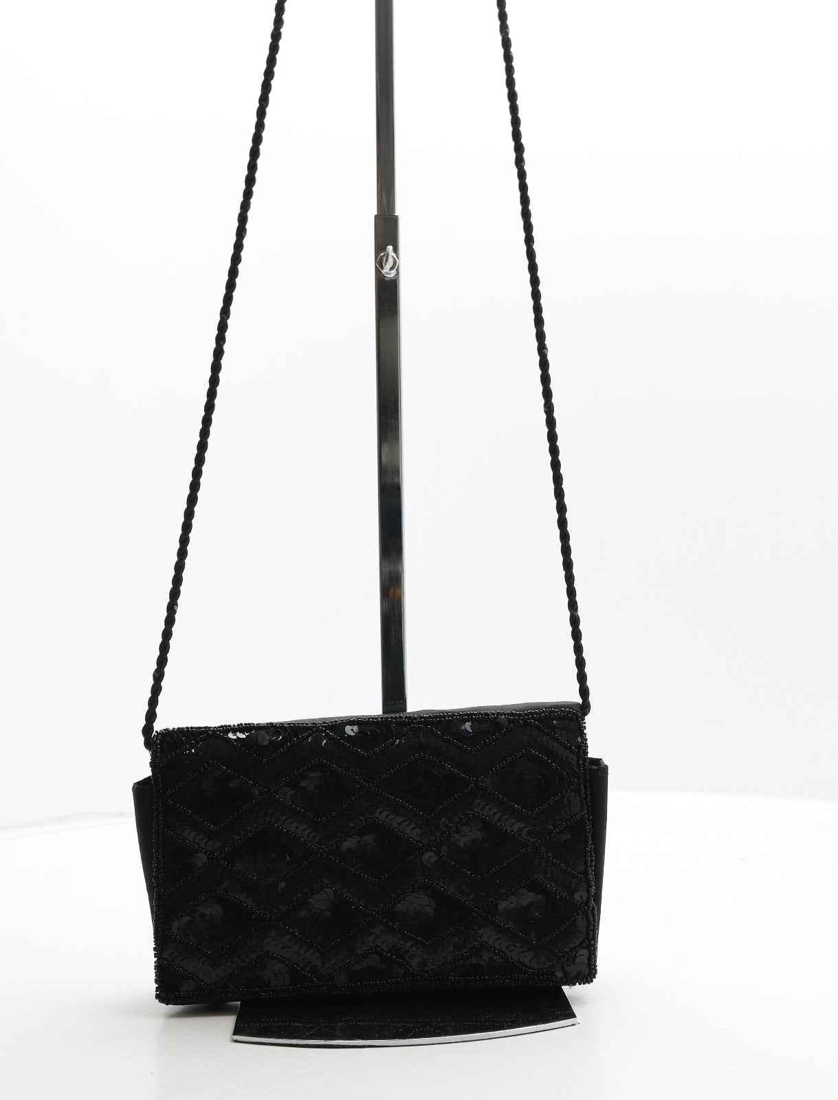 Preworn Womens Black Geometric Polyester Crossbody Size Small