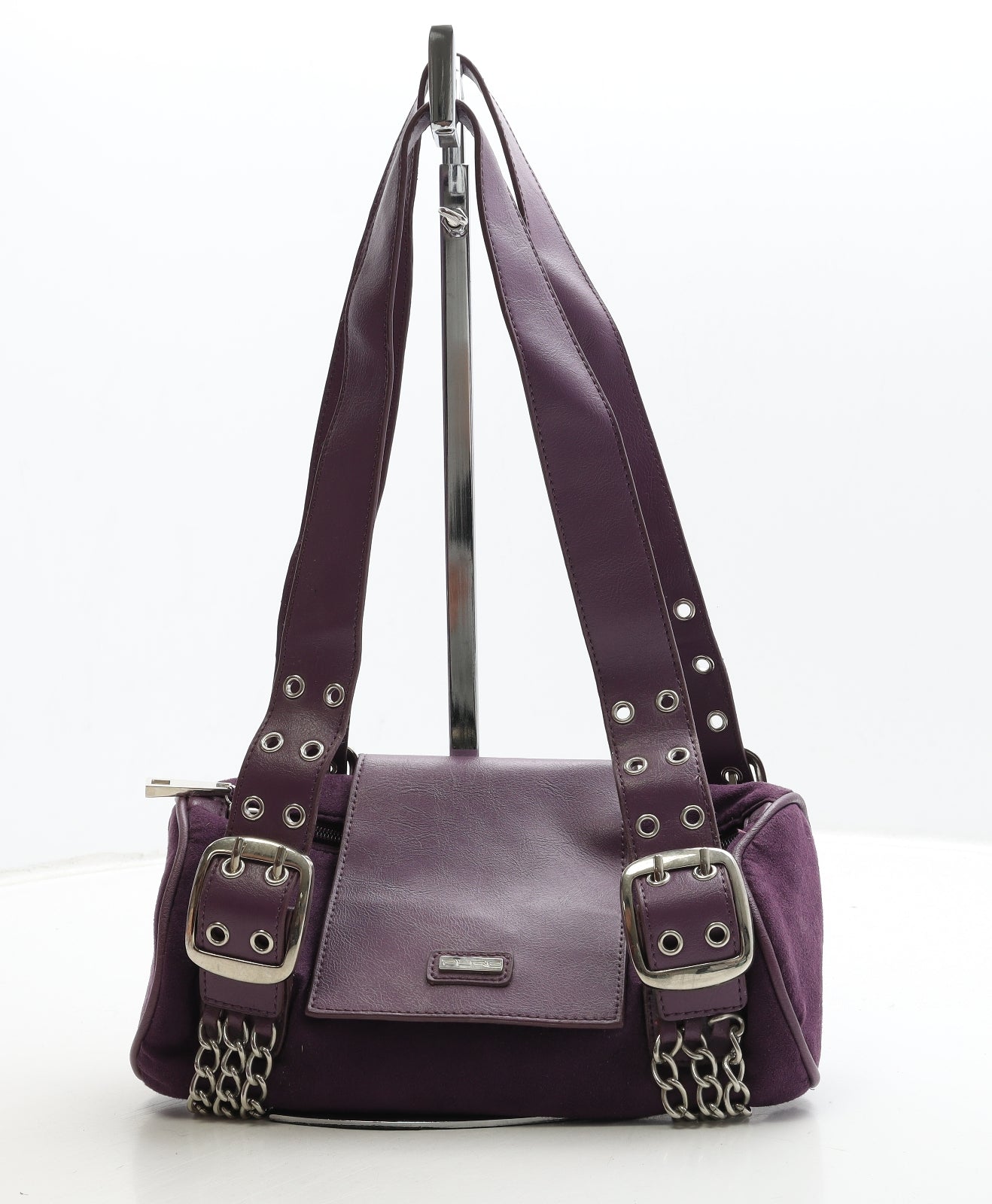 Pure Womens Purple Polyurethane Top Handle Bag Size Small - Chain Detail