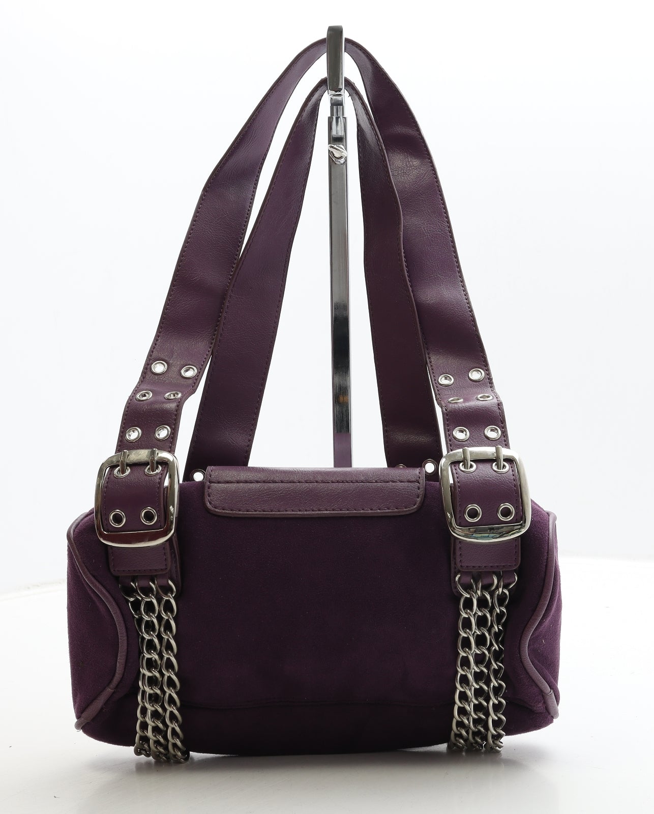 Pure Womens Purple Polyurethane Top Handle Bag Size Small - Chain Detail
