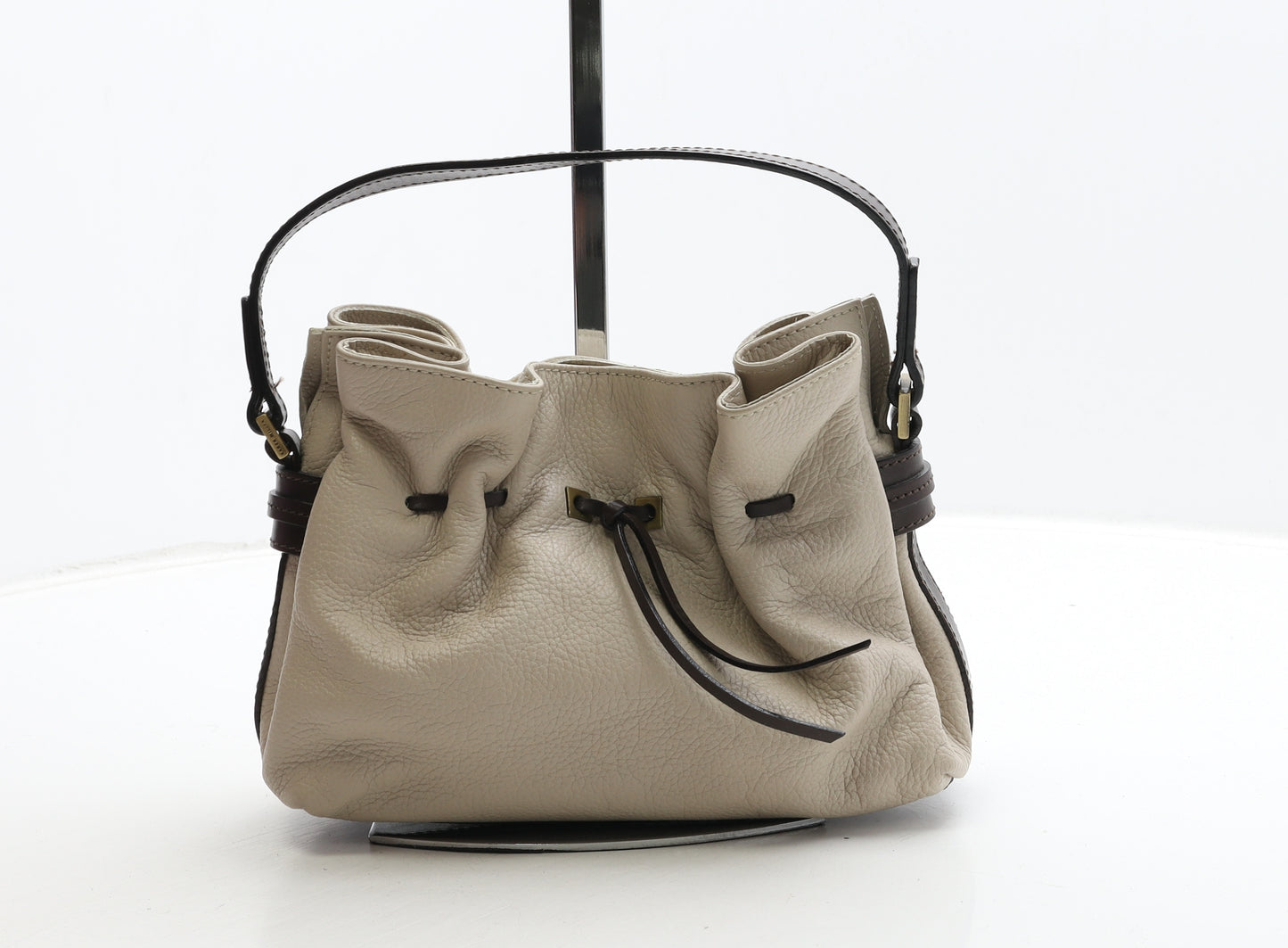 Karen Millen Womens Beige Leather Top Handle Bag Size Small