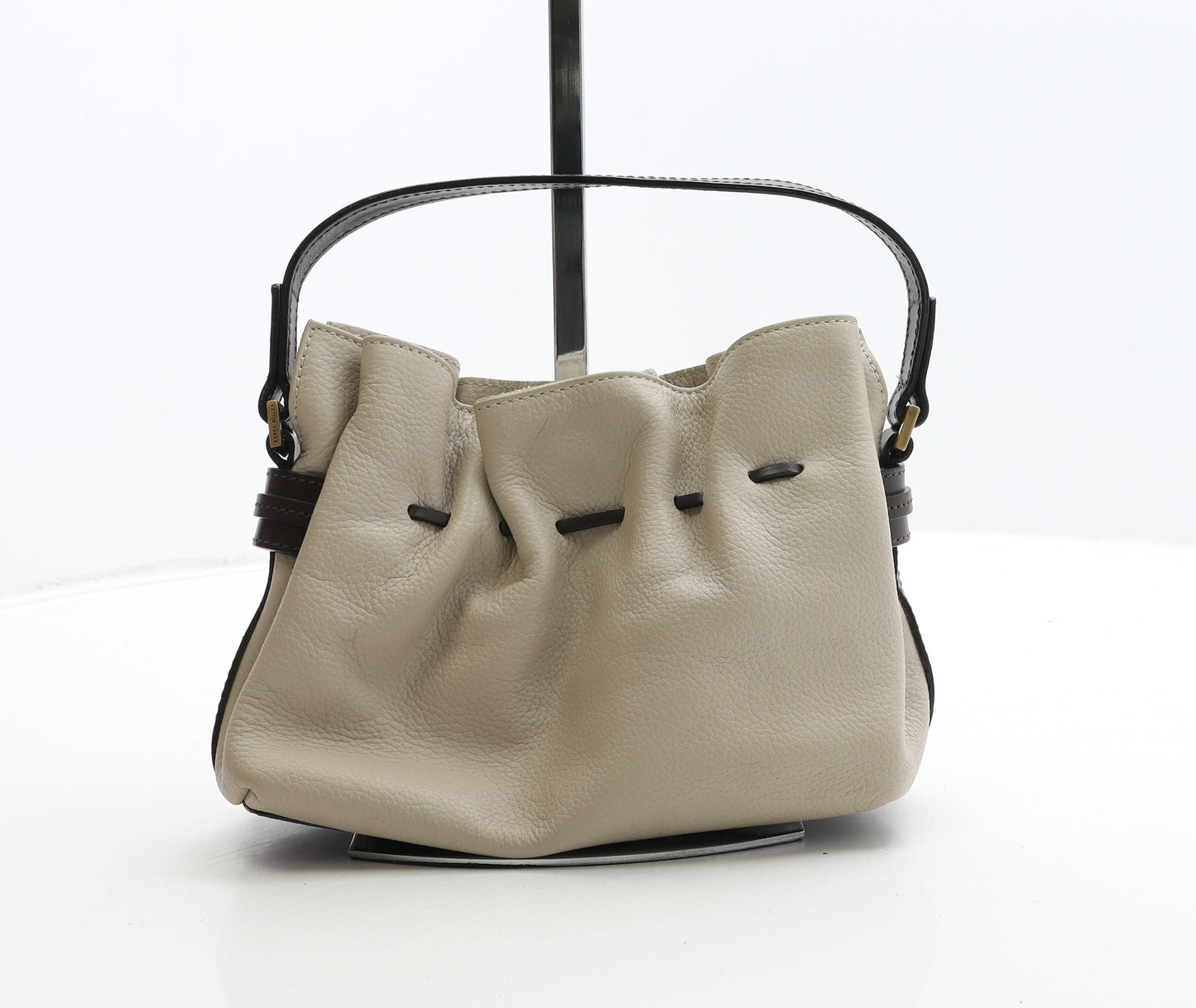 Karen Millen Womens Beige Leather Top Handle Bag Size Small