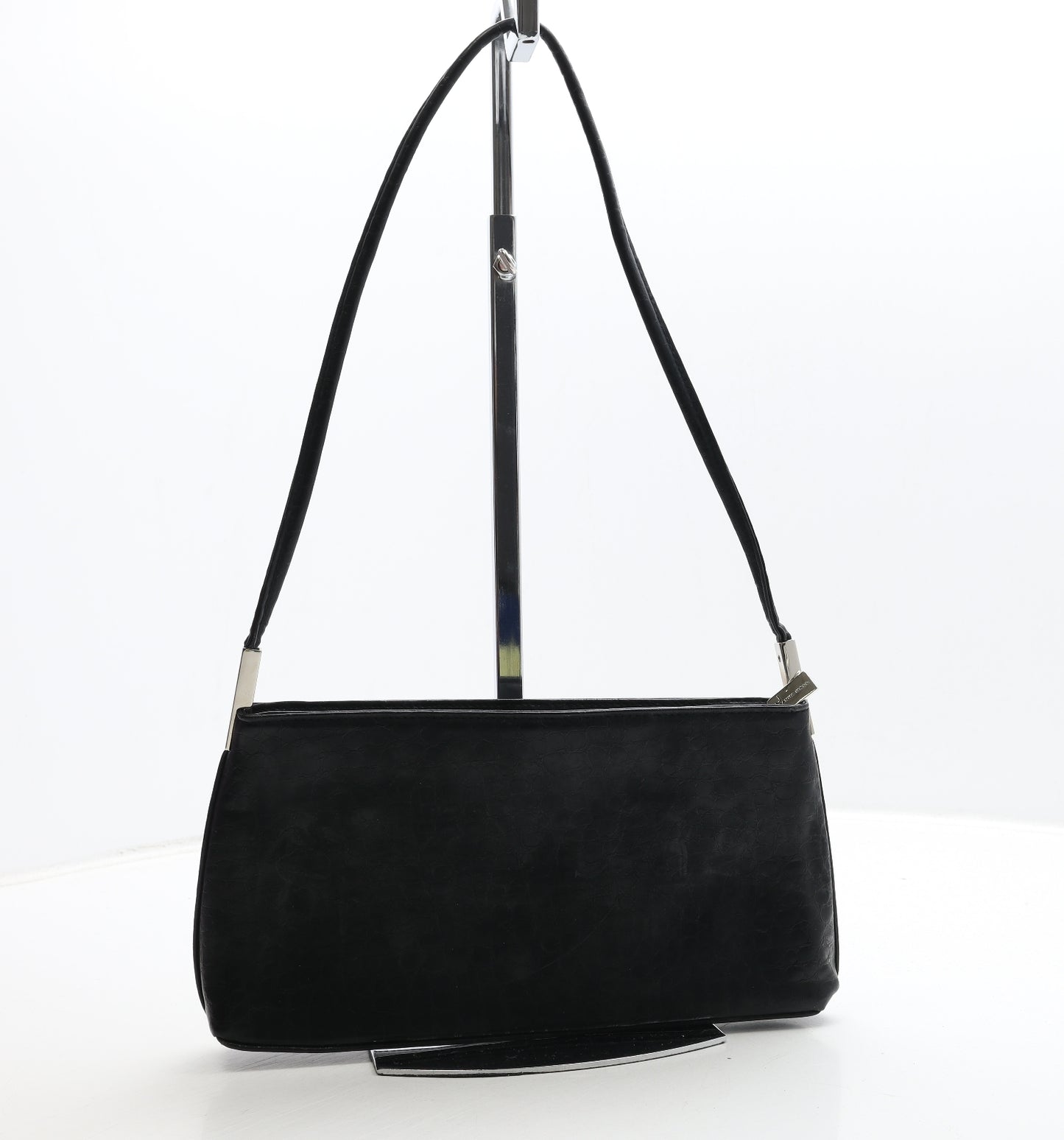 Joanna Hall Womens Black Geometric Polyurethane Shoulder Bag Size Small