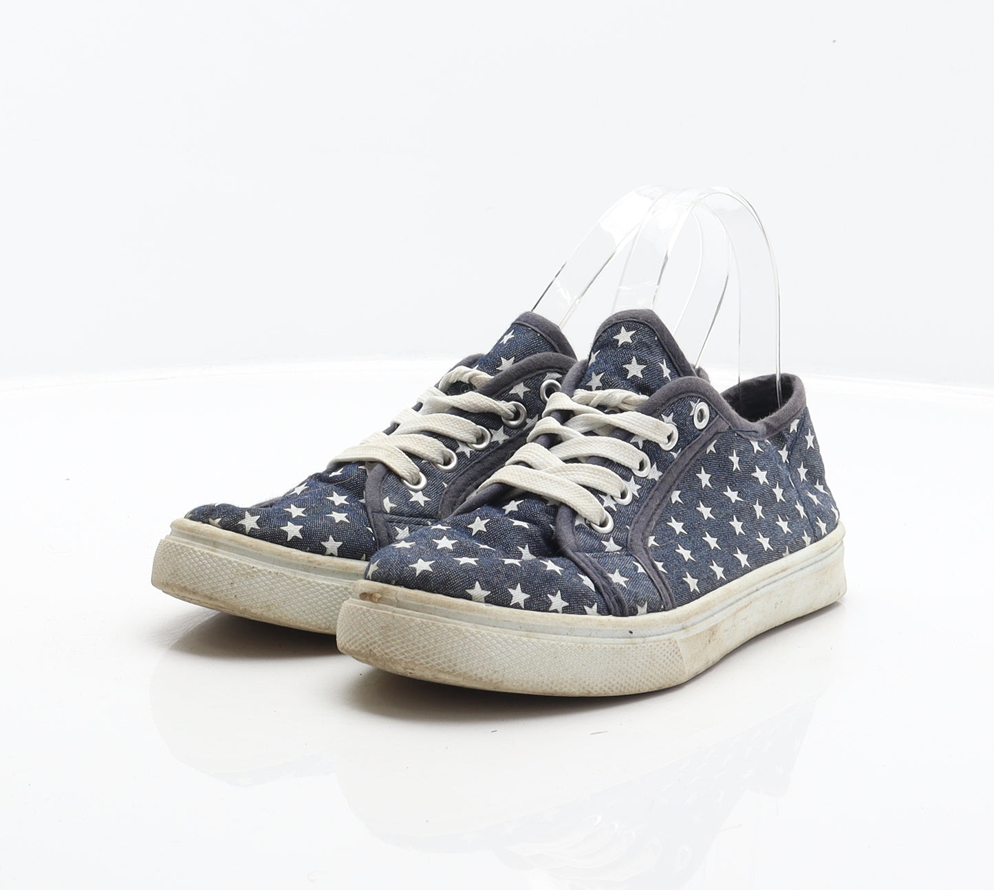 Preworn Girls Blue Geometric Fabric Trainer UK 2 - Stars pattern