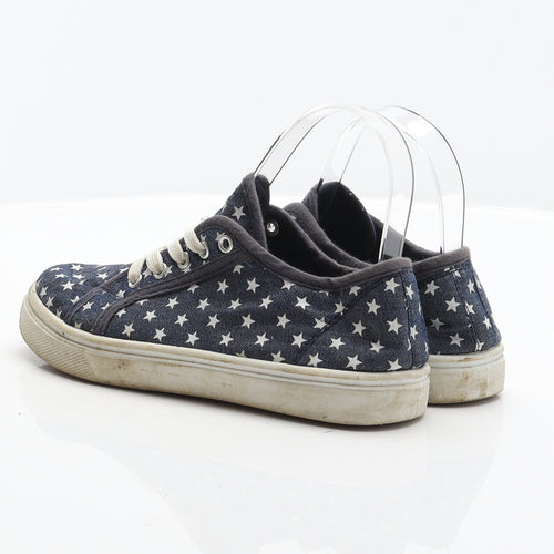 Preworn Girls Blue Geometric Fabric Trainer UK 2 - Stars pattern