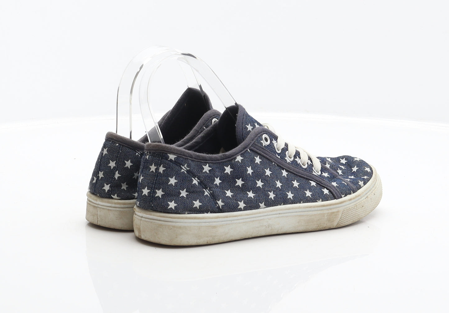 Preworn Girls Blue Geometric Fabric Trainer UK 2 - Stars pattern
