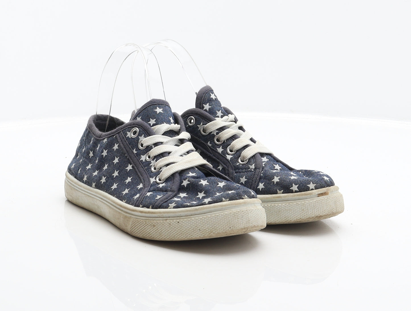 Preworn Girls Blue Geometric Fabric Trainer UK 2 - Stars pattern