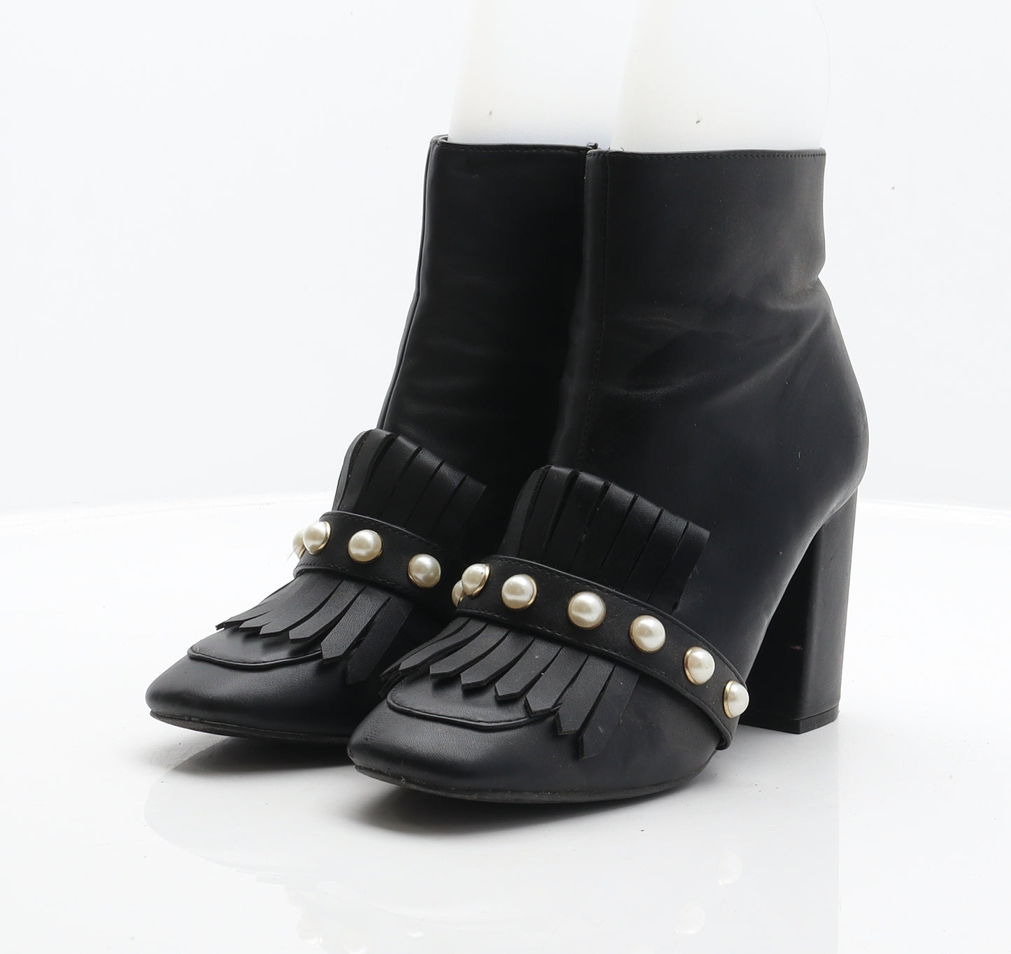Primark Womens Black Synthetic Bootie Boot UK 5 38 - Pearl detail