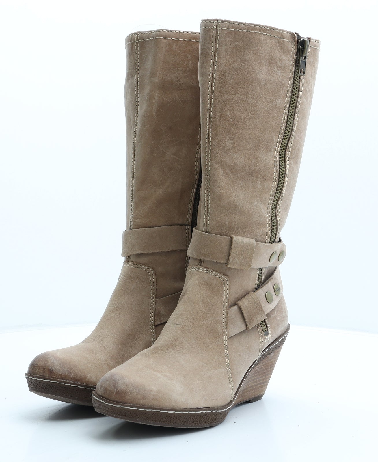 Clarks Womens Beige Suede Biker Boot UK 6.5