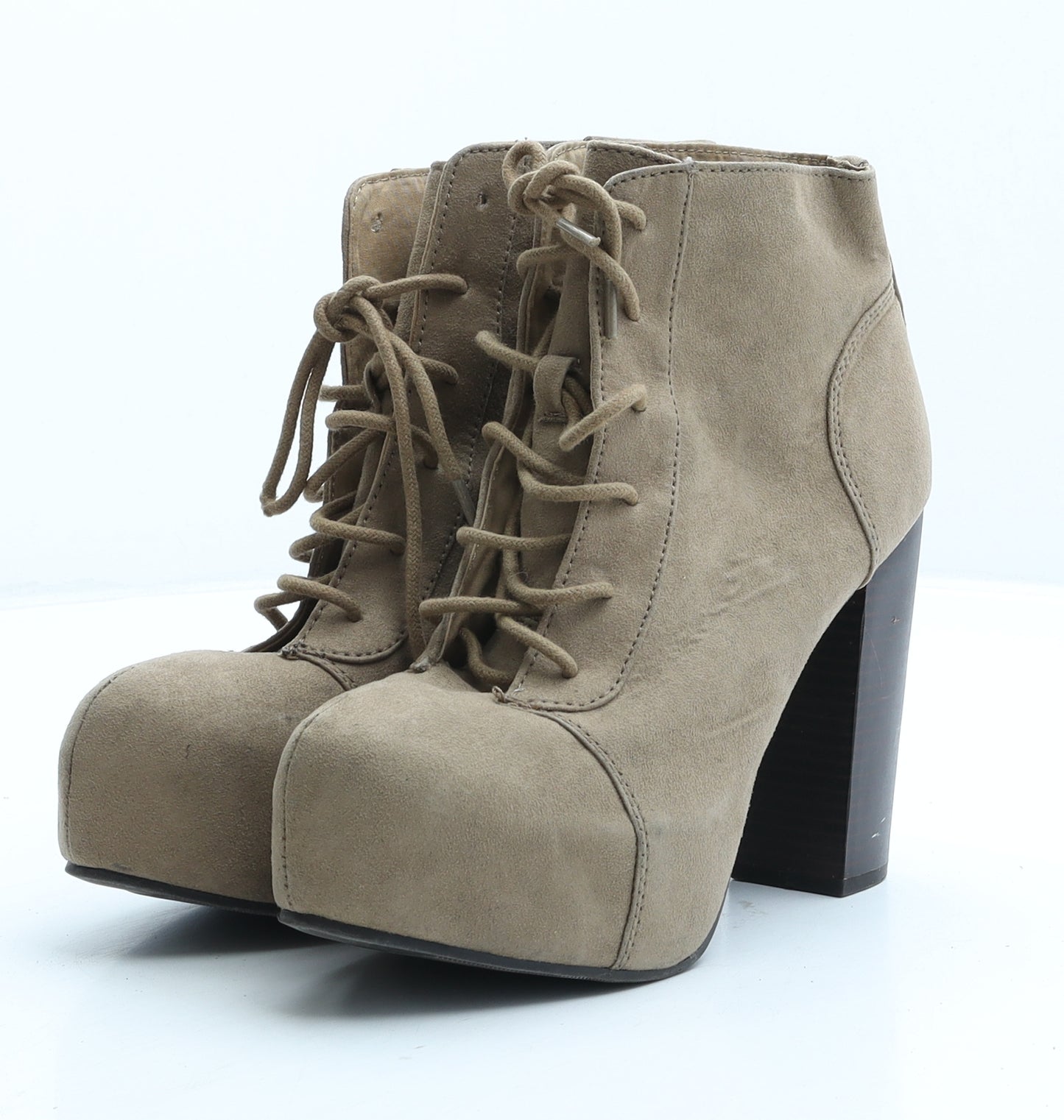 H&M Womens Beige Suede Biker Boot UK 4