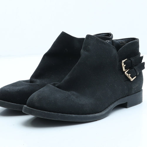 Preworn Womens Black Suede Biker Boot UK 4