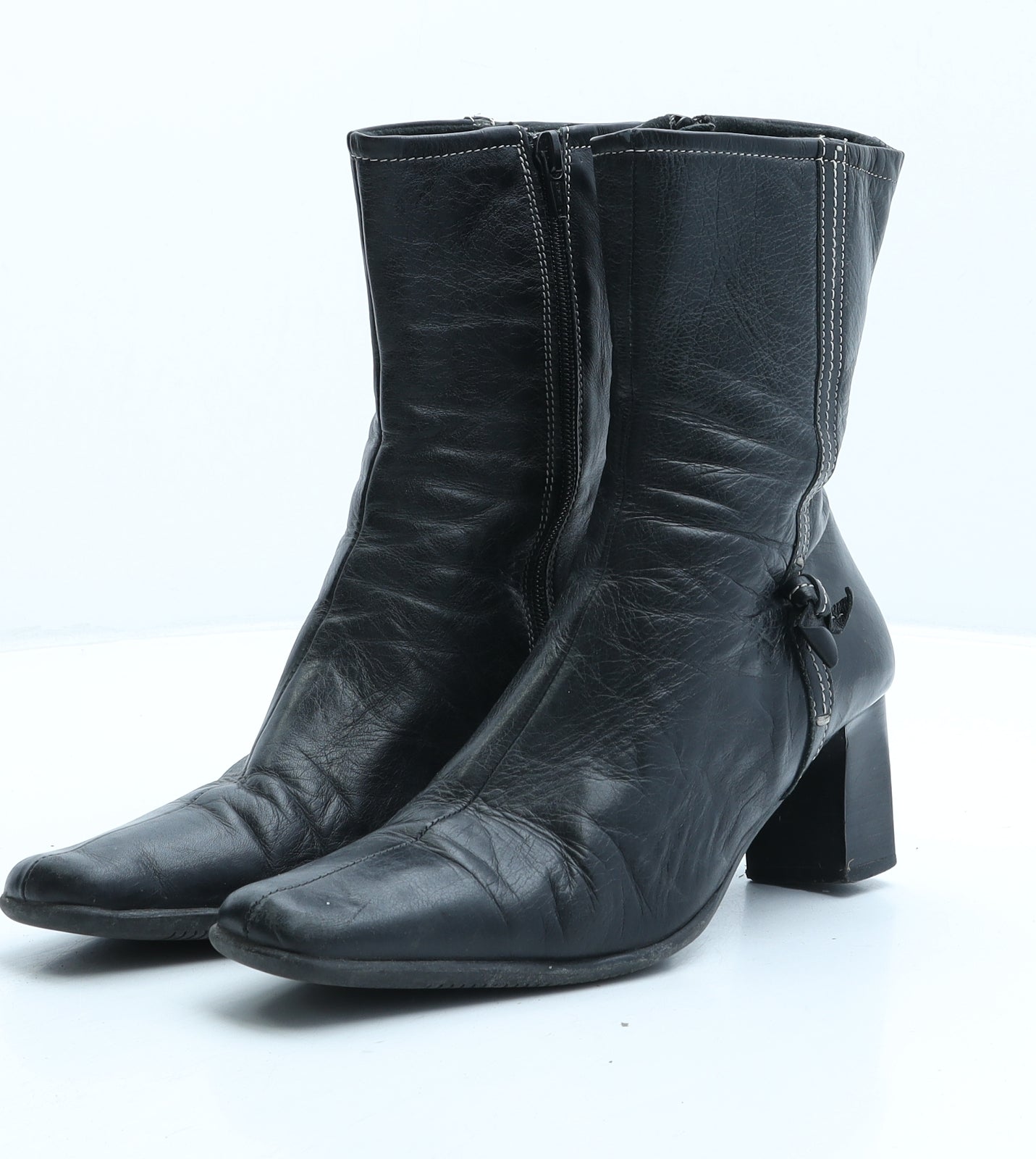 Jean&Jean Womens Black Leather Bootie Boot UK 4