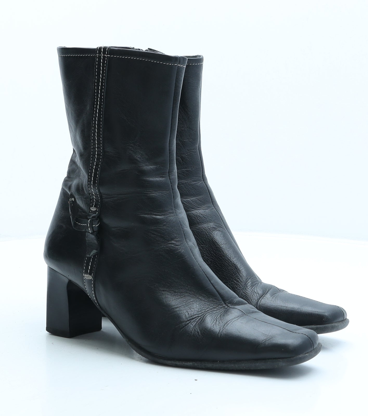 Jean&Jean Womens Black Leather Bootie Boot UK 4
