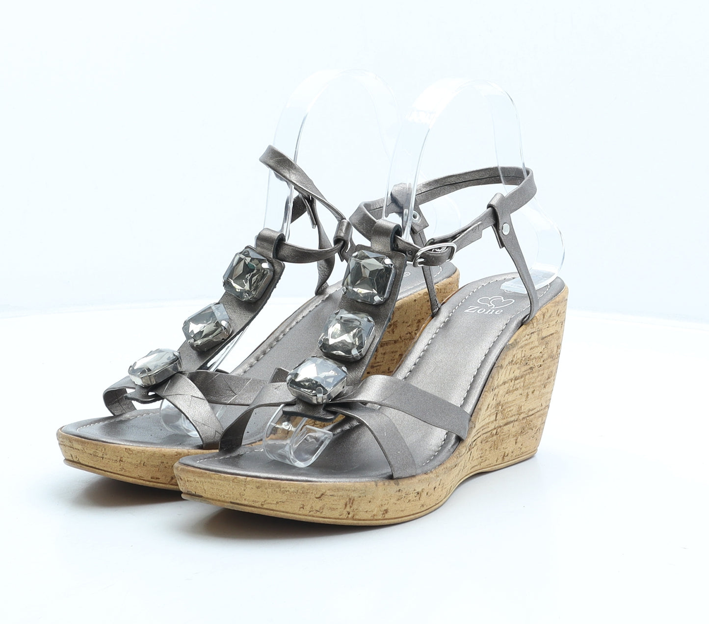 Shoe Zone Womens Grey Synthetic Strappy Heel UK 8 41