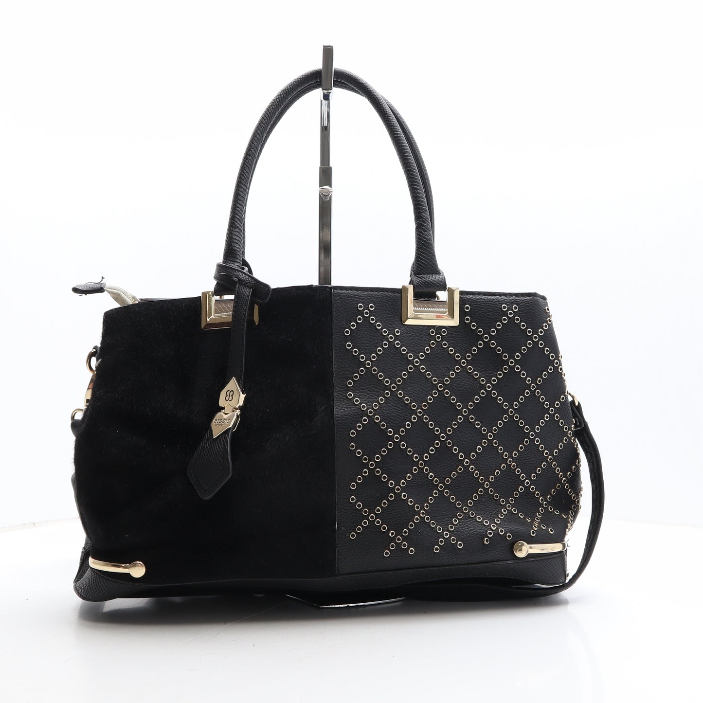 Bessie Womens Black Geometric Polyethylene Hobo Bag Size Large