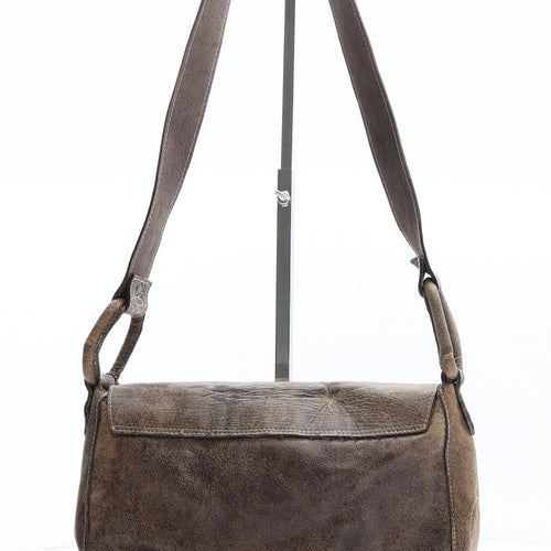 IHI Womens Brown Geometric Leather Saddle Bag Size Small