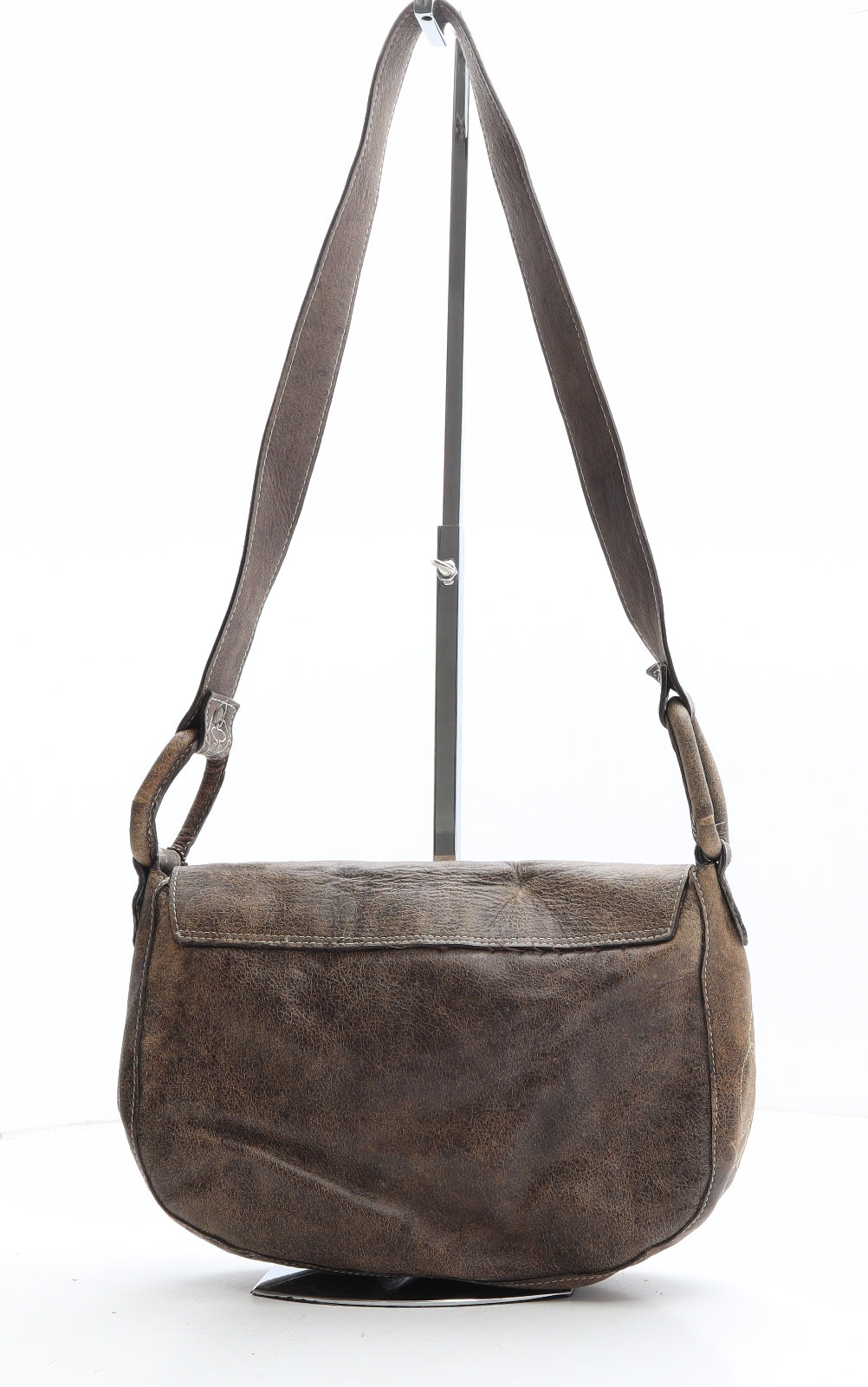 IHI Womens Brown Geometric Leather Saddle Bag Size Small