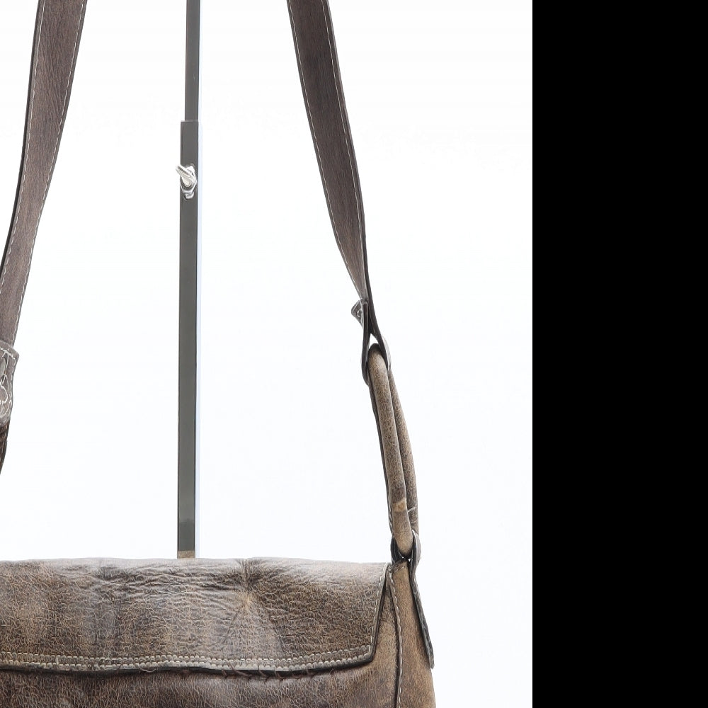 IHI Womens Brown Geometric Leather Saddle Bag Size Small