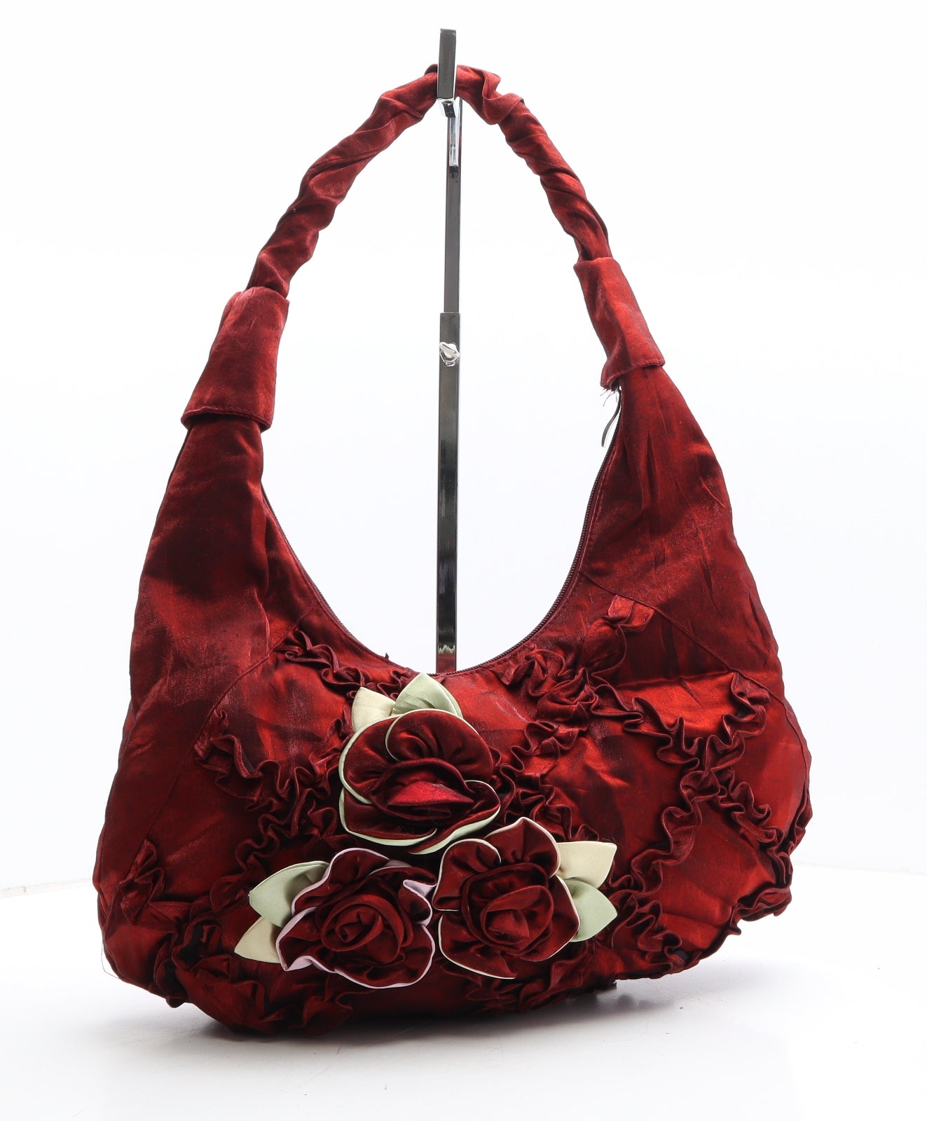 Preworn Womens Red Floral Polyester Shoulder Bag Size Medium - Roses