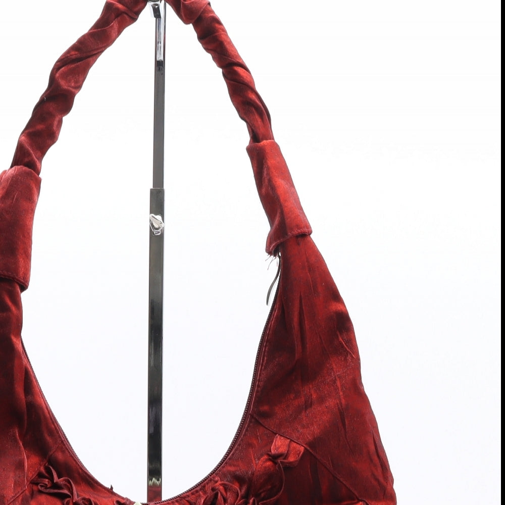 Preworn Womens Red Floral Polyester Shoulder Bag Size Medium - Roses