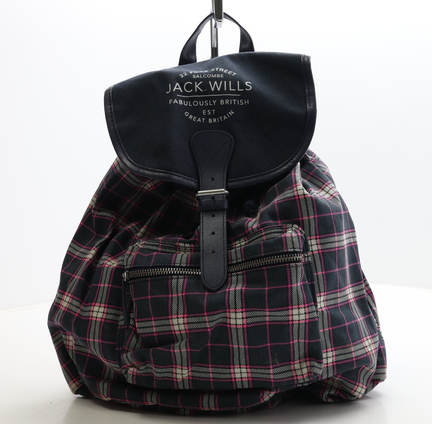 Jack Wills Womens Blue Plaid Cotton Backpack Size Large