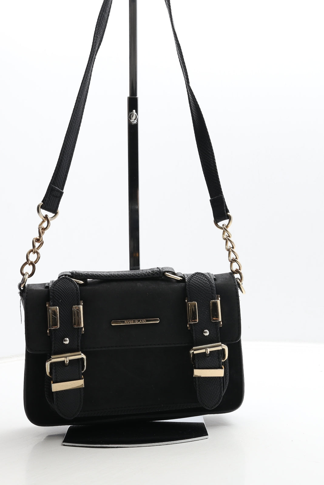 River Island Womens Black Polyurethane Satchel Size Small
