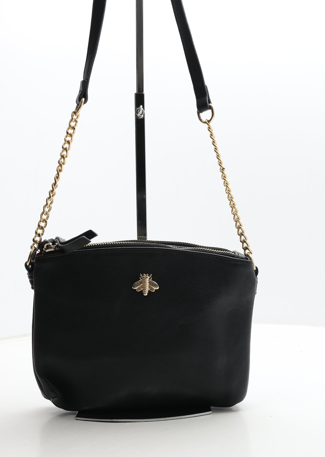 Preworn Womens Black Polyurethane Crossbody Size Medium - Bumble Bee Detail