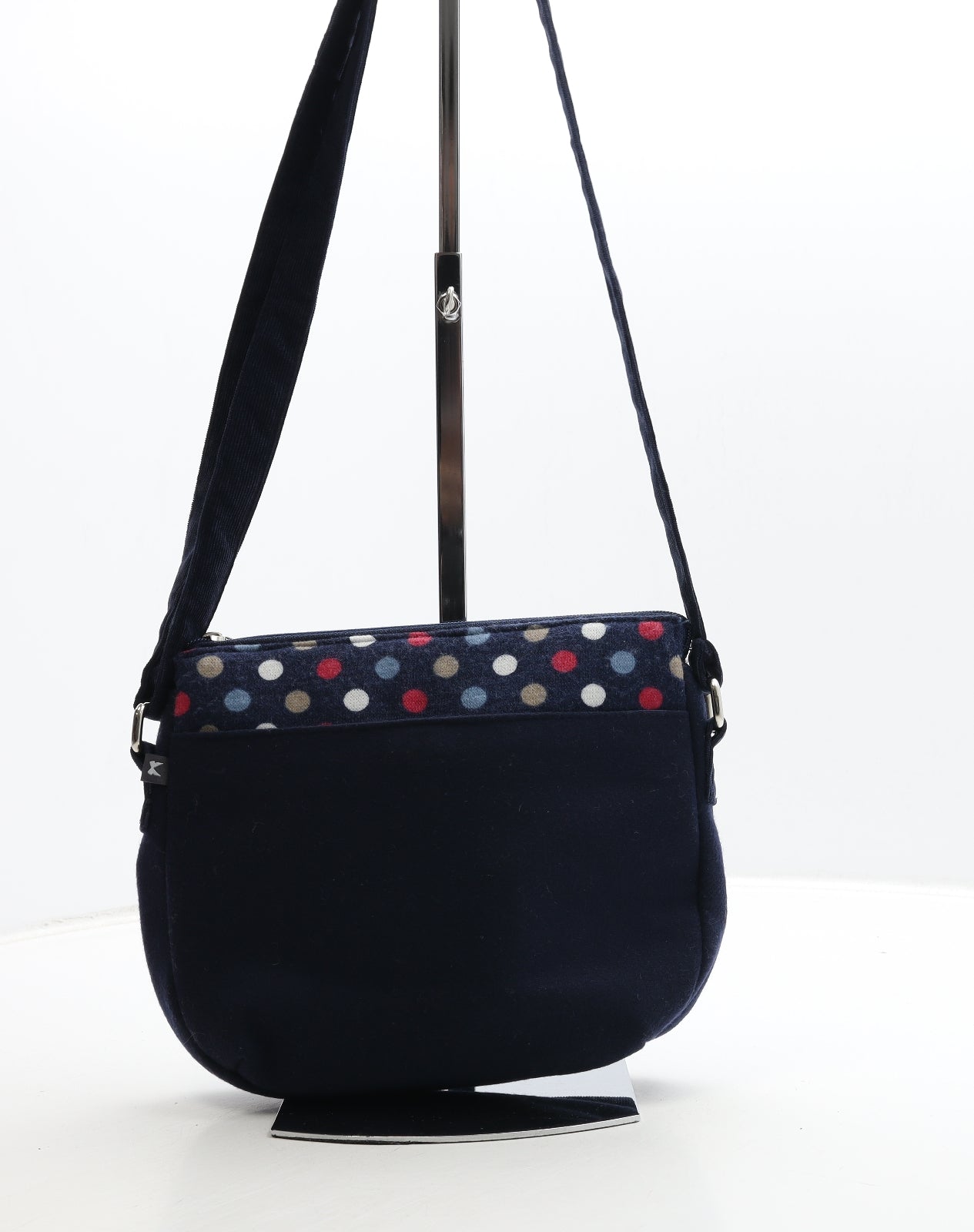 Earth Squared Womens Blue Polka Dot Corduroy Crossbody Size Medium