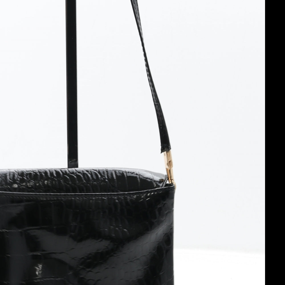 H&M Womens Black Polyurethane Crossbody Size Small - Croc Texture