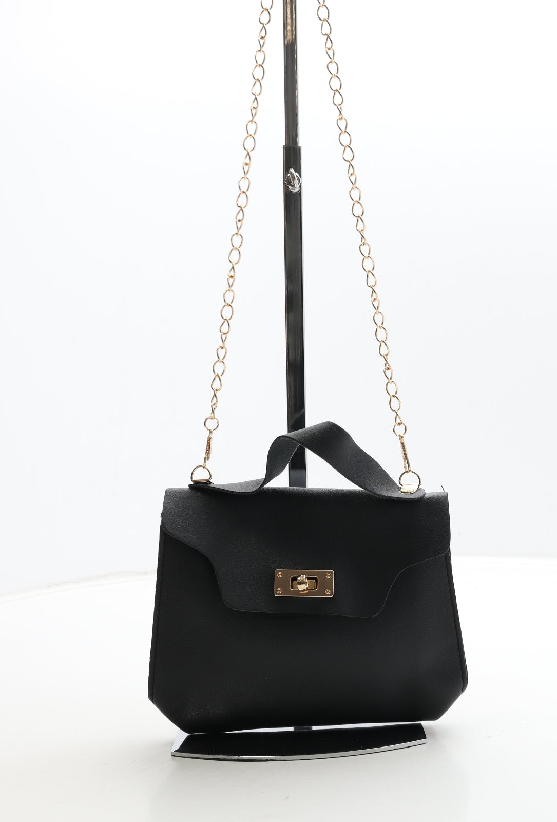 Preworn Womens Black Polyurethane Crossbody Size Small