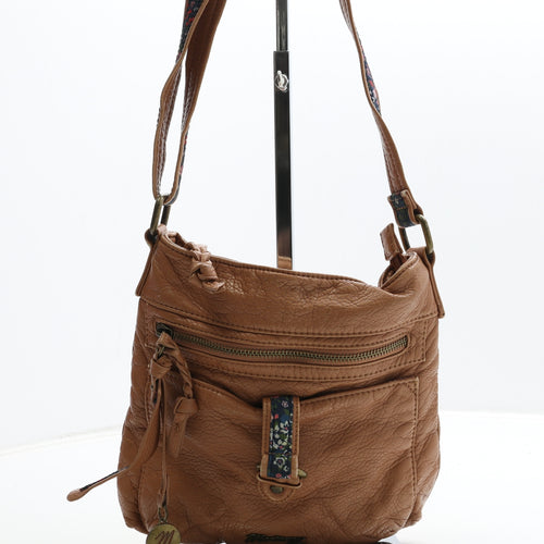 Mantaray Womens Brown Floral Polyurethane Crossbody Size Small
