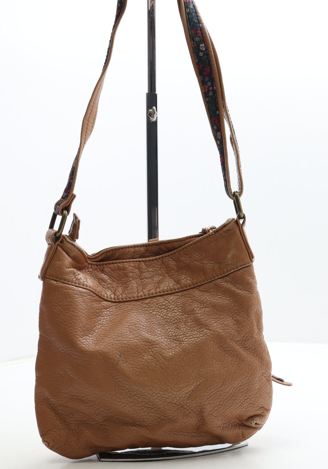 Mantaray Womens Brown Floral Polyurethane Crossbody Size Small