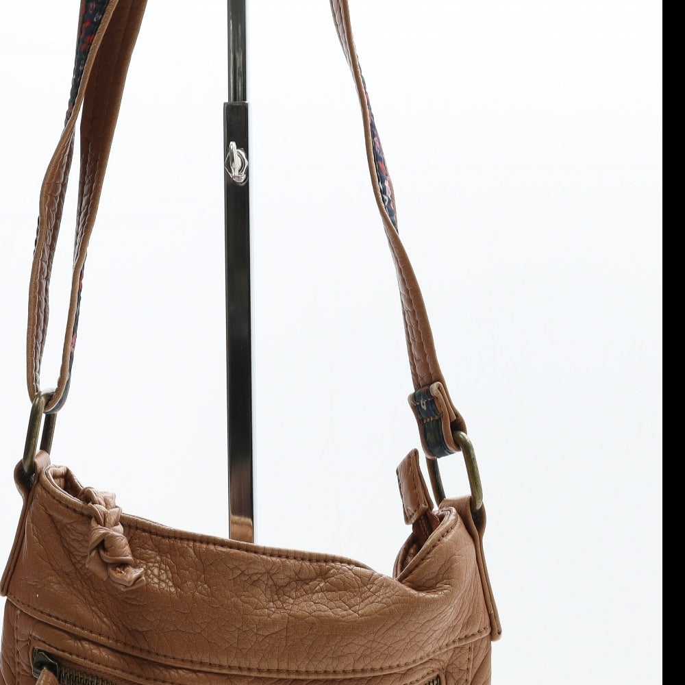 Mantaray Womens Brown Floral Polyurethane Crossbody Size Small