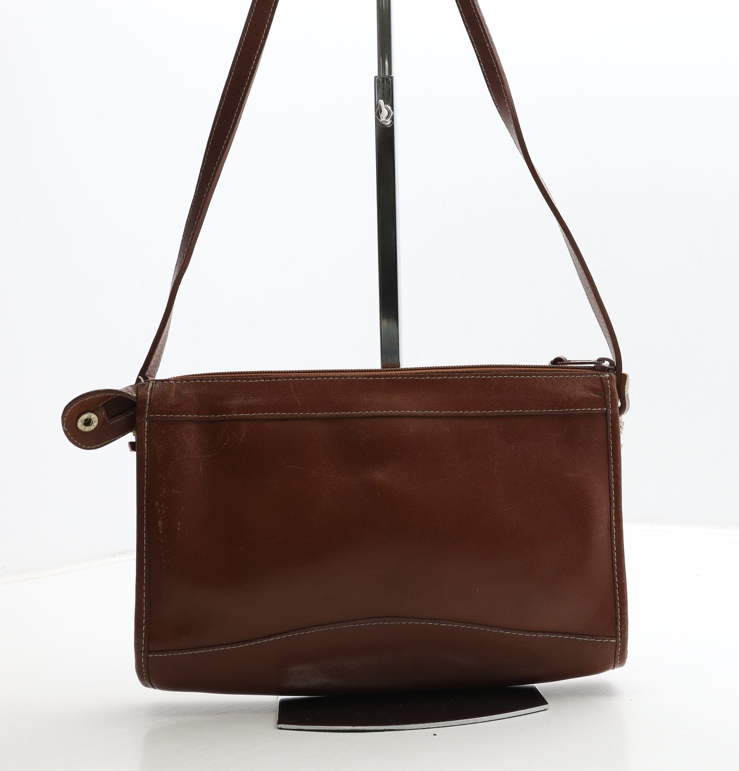 Preworn Womens Brown Faux Leather Crossbody Size Medium