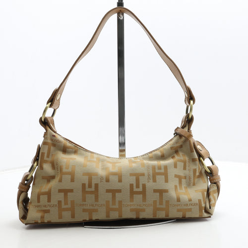 Tommy Hilfiger Womens Gold Logo Polyester Shoulder Bag Size Small