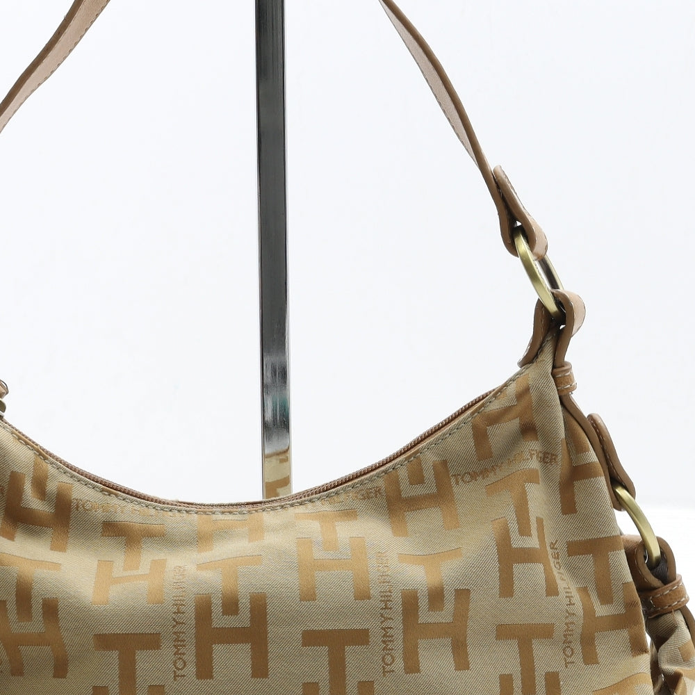 Tommy Hilfiger Womens Gold Logo Polyester Shoulder Bag Size Small