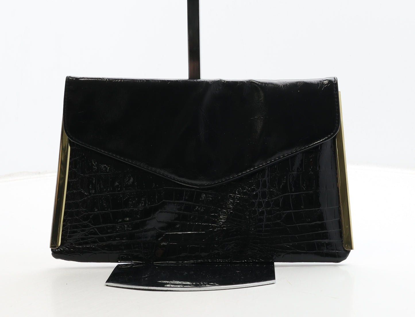 Dorothy Perkins Womens Black PVC Clutch Size Small - Croc Texture