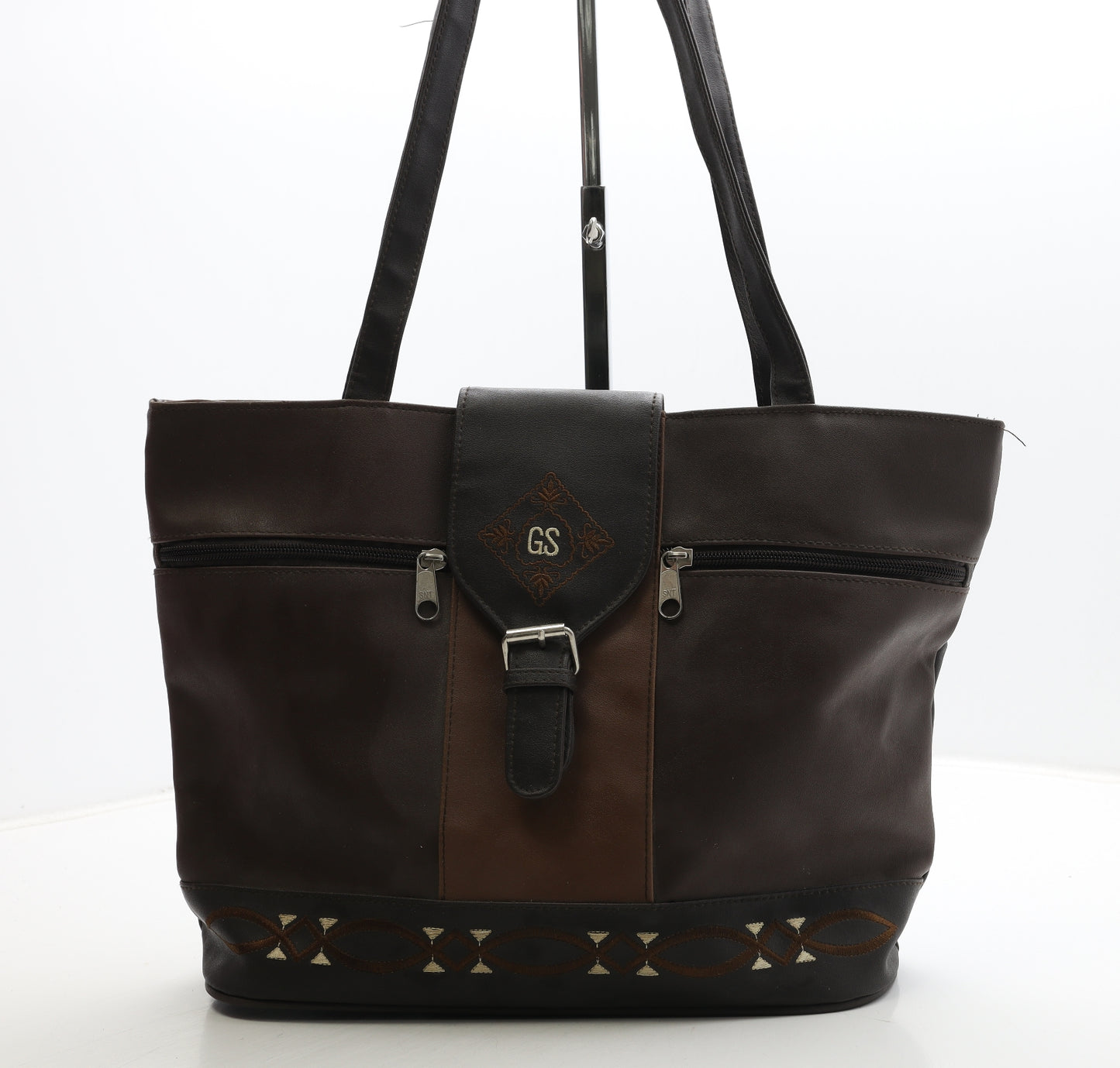 Preworn Womens Brown Polyurethane Top Handle Bag Size Large