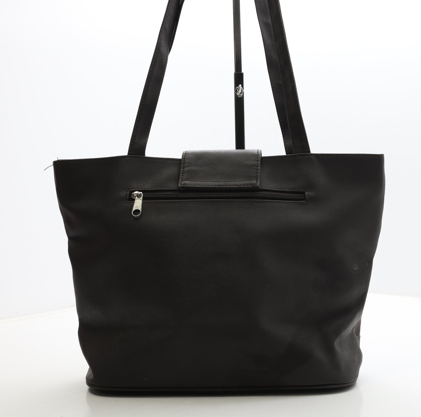 Preworn Womens Brown Polyurethane Top Handle Bag Size Large