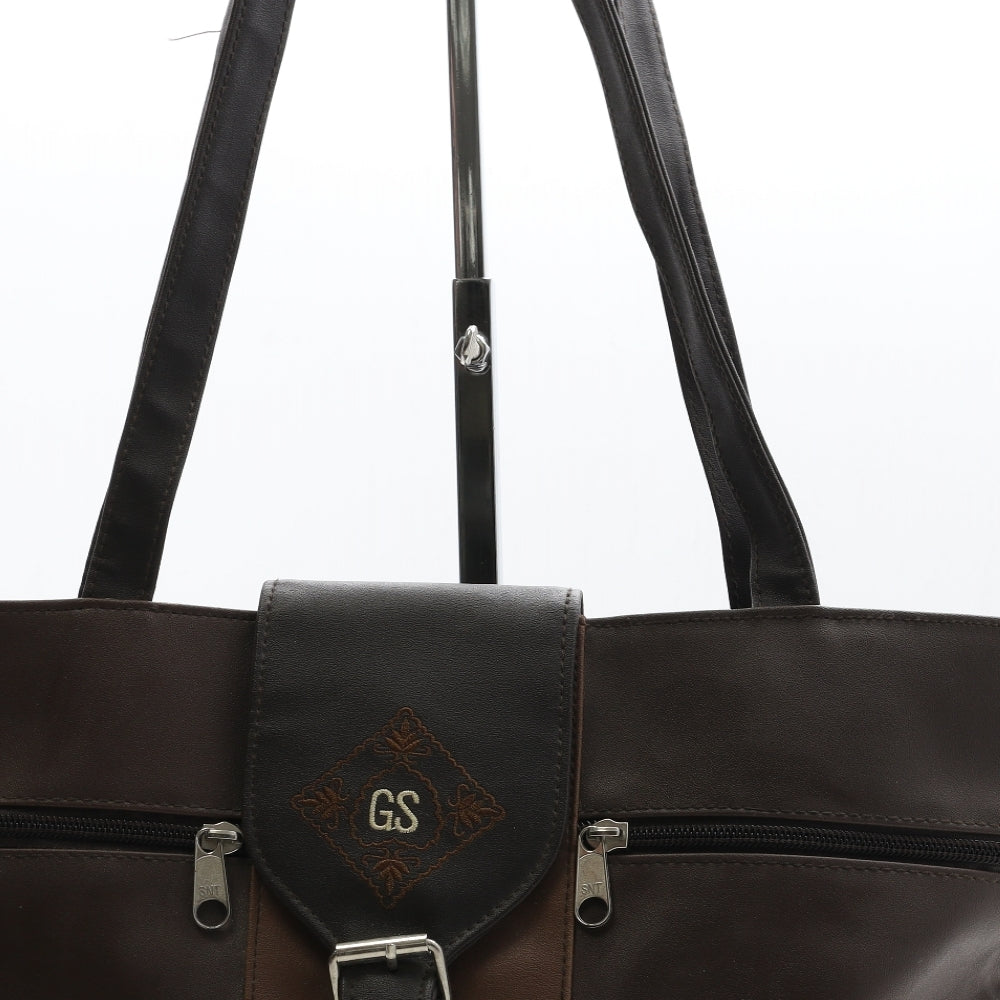 Preworn Womens Brown Polyurethane Top Handle Bag Size Large
