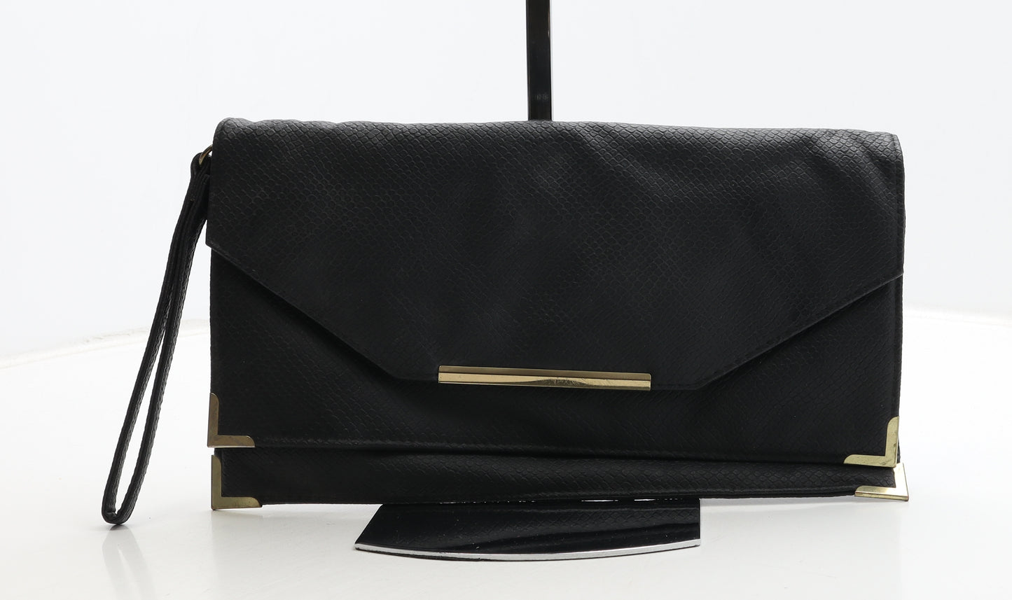 Preworn Womens Black Polyurethane Clutch Size Small - Croc Texture